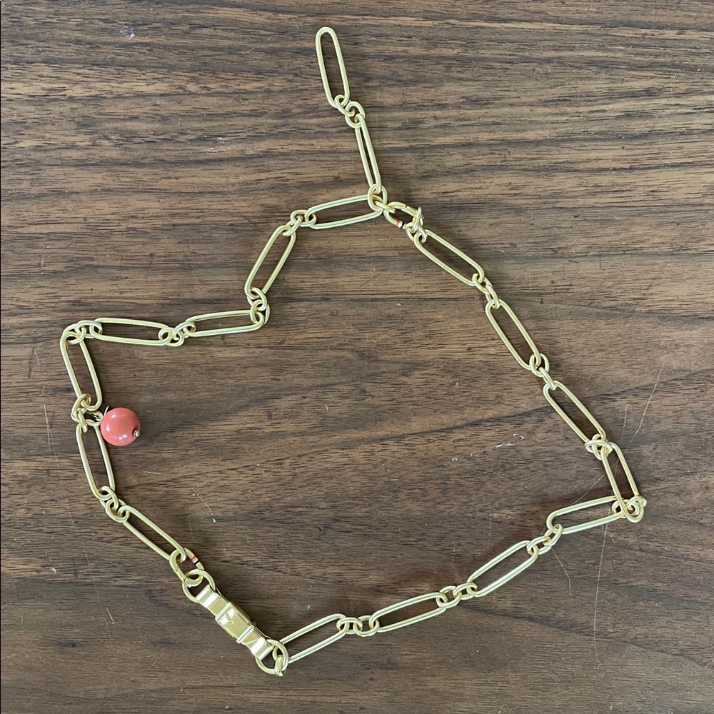 Clare V Vintage Gold Chain Necklace with Coral Bead Charm
